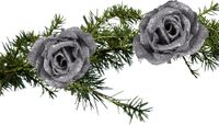 Cosy & Trendy kersthanger - 2x stuks - bloem - op clip - zilver - 9 cm
