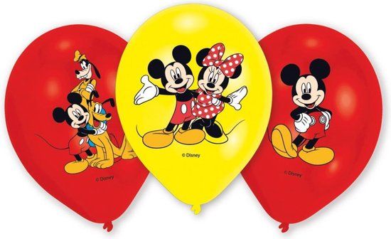 Amscan - 6 Latex Ballonnen Mickey Mouse GeelRood 27,5 cm