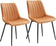 SONGMICS Set van 2 eetkamerstoelen, keukenstoel, belastbaar tot 120 kg, stalen voet, ergonomische rugleuning, voor eetkamer, keuken, karamelbruin en inktzwart LDC090K01