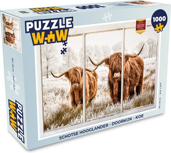 MuchoWow Puzzel Schotse hooglander - Doorkijk - Koe - Legpuzzel - Puzzel 1000 stukjes volwassenen