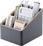 Merkloos Organiser voor Afstandsbediening met 3 Vakken - PU Leer - Desktop Organizer voor Bureau en Kantoor - Grijs