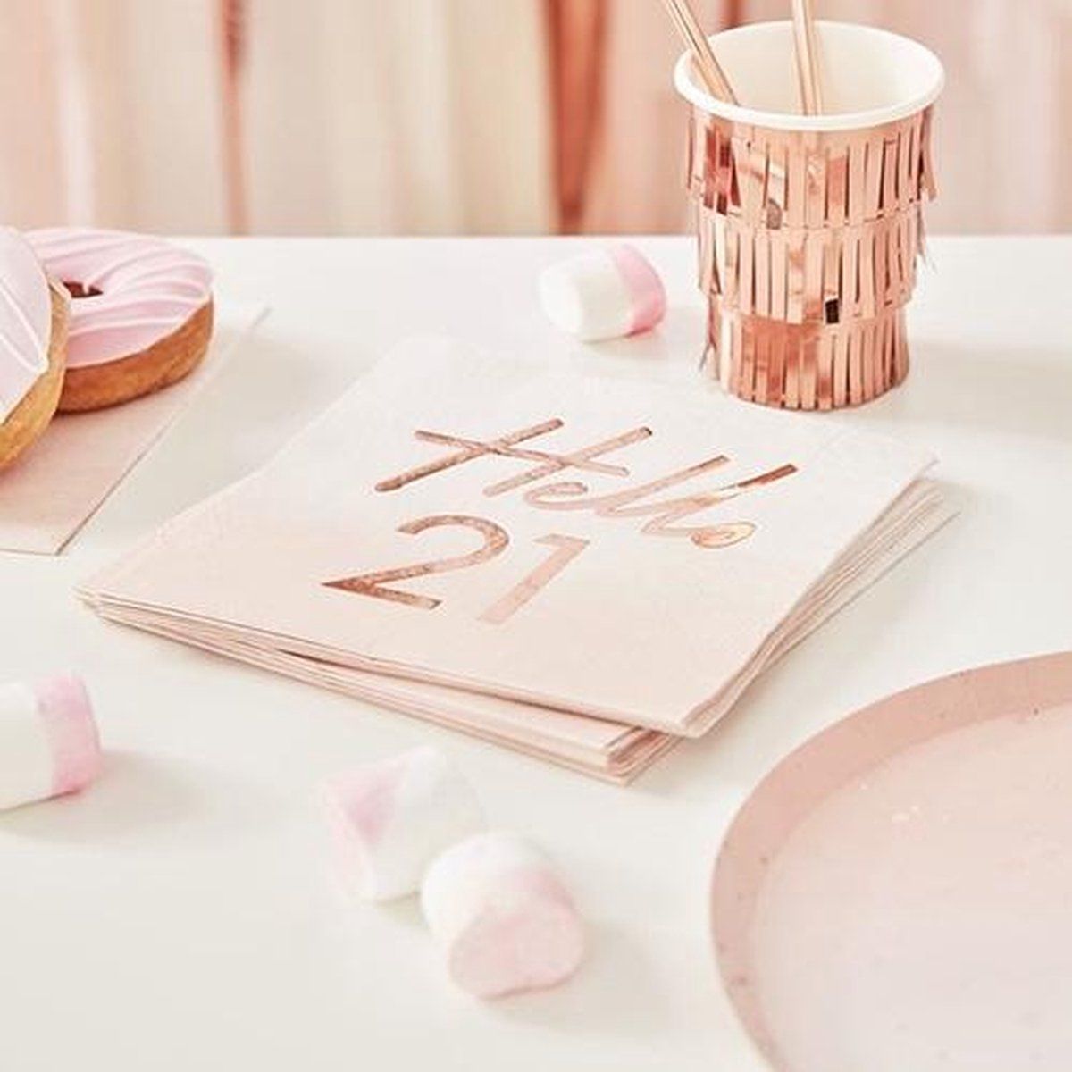 Ginger Ray Roze & Rose Gold Foiled Hallo 21e verjaardag partij papieren servetten 16 Pack