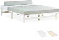 Homestyle4u Palletbed - 140x200 cm - Houten bed - Wit - Inclusief matras