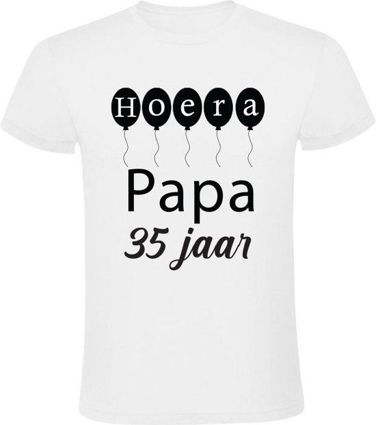 Sol's Hoera papa 35 jaar Heren T-shirt - Wit - Maat M