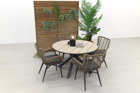 Garden Impressions Jasmine Natural Ronde Tuinset - 122 cm - Antraciet/Bruin/Zand