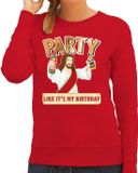 Bellatio Decorations Foute kersttrui - Jesus Party like it is my birthday - rood - voor dames - kerstkleding 2XL