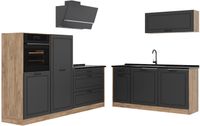 Vicco Complete keukeneenheid R-Line, Antraciet landelijk/Goudkleurig Eiken, 220 cm zonder werkblad