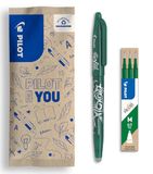 PILOT - Set van 1 FriXion Ball 07 + 1 set van 3 vullingen - Uitwisbare pen met warmtegevoelige inkt - Navulbare rollerbalpen - Groen - Medium punt