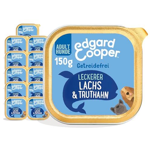 Edgard & Cooper Natvoer voor honden, zalm en kalkoen, 150 g x 11 cm, graanvrij, natuurlijke ingrediënten en vers vlees, vol essentiële aminozuren