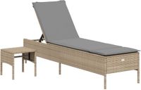 vidaXL Lit de jardin avec table et coussin, poly rotin, beige