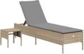 vidaXL Ligbed met tafel en kussen, poly rotan, beige