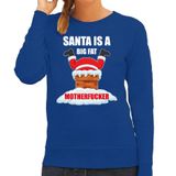 Bellatio Decorations Foute Kerst sweater / kersttrui Santa is a big fat motherfucker blauw voor dames - Kerstkleding / Christmas outfit XXL