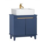 SoBuy Wastafel Onderkast BZR113-B – Badkamerkast met Deuren – Smal Opbergkast van Hout – Wastafelmeubel, Donkerblauw, 60x59x30cm