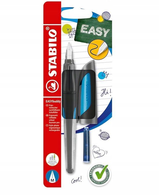 STABILO EASYbuddy - Ergonomische Vulpen - Zwart/Lichtblauw - M Punt Voor Rechtshandigen