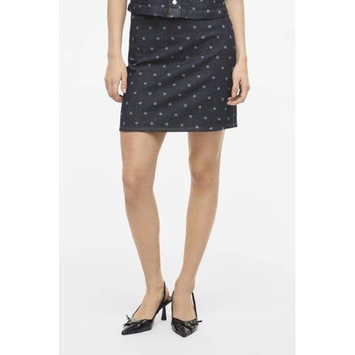 VILA denim gebloemde spijkerrok dark blue denim