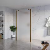 Fortifura Galeria Vrijstaande Inloopdouche - 100x200cm - glas mat - antikalk - 8mm veiligheidsglas - 2 zijwanden 30cm - wandsteunen en hoekprofielen - PVD - geborsteld koper