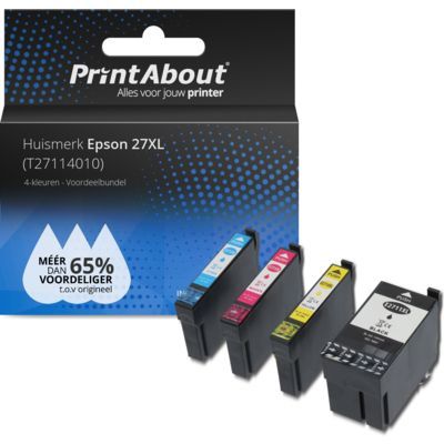 PrintAbout Huismerk Epson 27XL (T2711/12/13/14) Inktcartridge 4-kleuren Voordeelbundel - Compatibel
