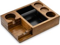 WONDERMAKE® Espresso Tamper Station met Klopbak voor Portafilters 51–58,5 mm, Massief Moso Bamboe met Walnootafwerking, Organizer met Planken voor Tamper, Waterpas, Koffiezeef, WDT Gereedschap & Barista Accessoires