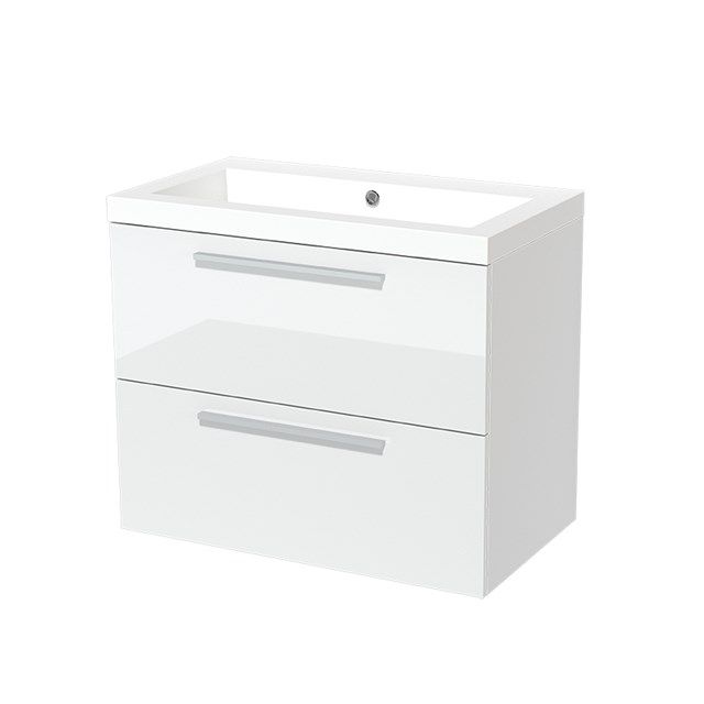 Maxaro Badkamermeubel 80cm Modulo Hoogglans Wit 2 Lades Vlak Wastafel Mineraalmarmer