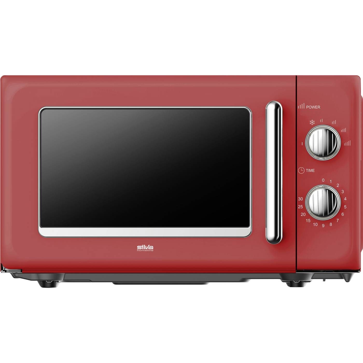 Silva Schneider MW-R 25.3 Retro magnetron 20L, 700 Watt, 6 standen, timer, verchroomde knoppen & handvat, eindsignaal - kleur rood