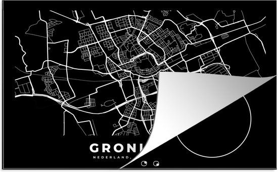 KitchenYeah® Inductie beschermer 77x51 cm - Groningen - Kaart - Zwart