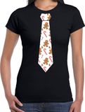 Bellatio Decorations stropdas Kerst T-shirt gingerbead en zuurstok - shirt - dames - zwart S