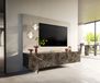 Meuble TV Cuor 180 cm Emperador Céramique Extra Lucidato brun foncé 1 Clapet 2 Tiroirs Pied optique flottant Verre acrylique