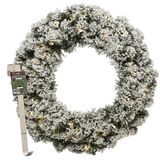 Couronne de Noël 50 cm - vert avec LED - enneigé - avec crochet de suspension argenté en laiton