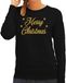 Bellatio Decorations Foute Kersttrui - sweater - Merry Christmas - gouden glitters tekst - zwart - dames - kerstkleding XL