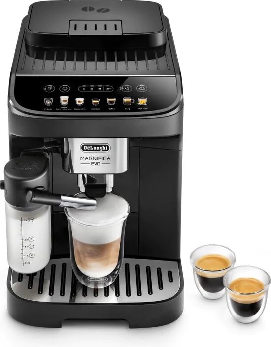 De'Longhi Magnifica Evo ECAM 292.81.B Kaffeevollautomat mit Milchsystem, 7 Direktwahltasten für Cappuccino, Espresso und weitere Kaffeespezialitäten, intuitives Bedienfeld, 2-Tassen-Funktion, Schwarz