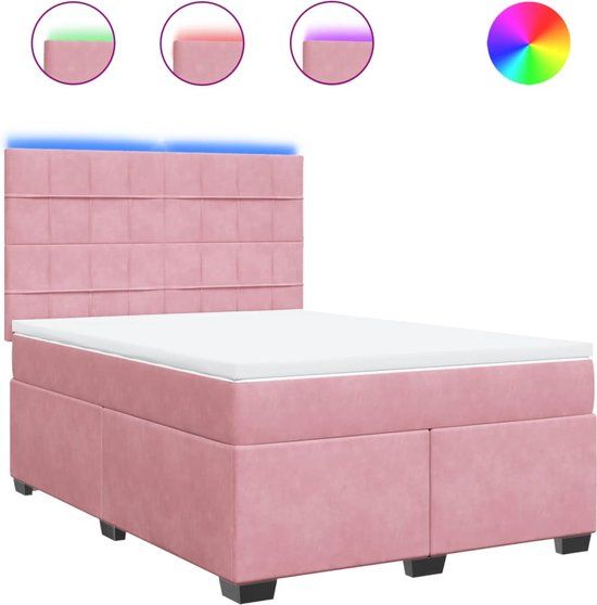 VidaXL Boxspring met matras fluweel roze 160x200 cm