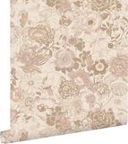 ESTAHome behang vintage bloemen beige en oudroze - 53 cm x 10.05 m - 139763
