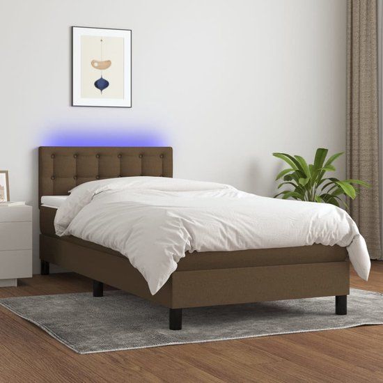 vidaXL Boxspring met matras en LED stof donkerbruin 100x200 cm