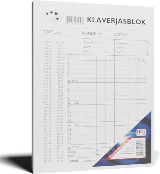 HOT Games Klaverjas scorebloc 100 Vellen 21x15cm. A5 per blok