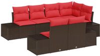 vidaXL Tuinbank - Set - 7-delig - Bruin en Rood - Poly rattan