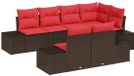 vidaXL Tuinbank - Set - 7-delig - Bruin en Rood - Poly rattan