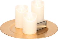 Plateau à bougies rond doré en plastique D33 cm avec 3 bougies LED argentées 10/12,5/15 cm - Décoration de table