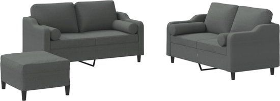 vidaXL 3-delige Loungeset met kussens stof donkergrijs