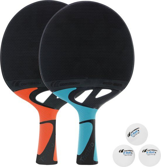 Cornilleau Tacteo Pack Duo - 2 bats en 3 ballen - Lichtblauw/Terracotta