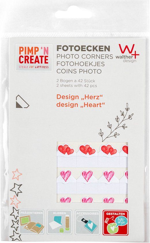 Walther design - Fotohoeken design hartjes 2vel a 42 stuks