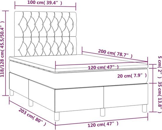 vidaXL Boxspring met matras stof zwart 120x200 cm
