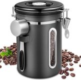 Merkloos Boîte à café hermétique en acier inoxydable 1,8 l - Récipient à grains de café avec indicateur de date