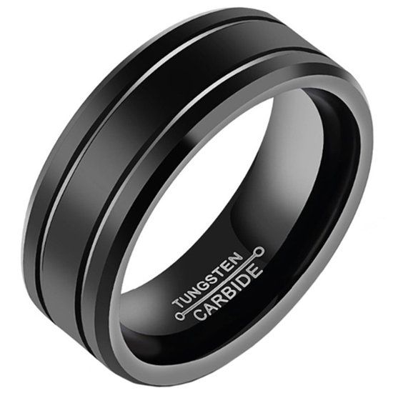 Mendes Jewelry Zwarte Wolfraam heren ring 8mm-18mm