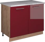 Vicco Wastafelkast Fame-Line, Bordeauxrode hoogglans/Goudkleurig Eiken, 100 cm, WB Marmer