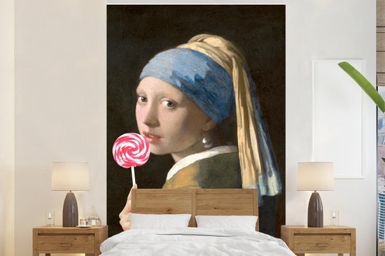 Nr1Wallpaper Behang - Fotobehang Meisje met de parel - Johannes Vermeer - Lolly - Roze - Breedte 180 cm x hoogte 280 cm