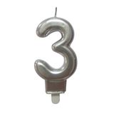 Homéa Birthday Candle Number 3 with Plastic Holder H 7.5 cm Silver-Colored