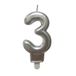 Homéa Birthday Candle Number 3 with Plastic Holder H 7.5 cm Silver-Colored