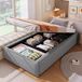 OKWISH Gestoffeerd Bed 90x200 cm - Met Hydraulische Opbergruimte en Lade - Zonder Hoofdbord - Eenpersoonsbed - Zonder Matras - Grijs