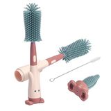 Alyvisun Babyflesborstel, 3 in 1 fles en speen reinigingsborstel en rietjesborstel, geschikt voor levensmiddelen en krasbestendig, rechtop bewaren, rood