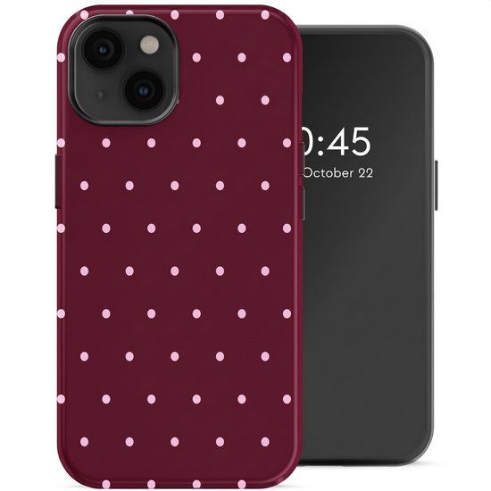 Selencia Hoesje - Geschikt voor Apple iPhone 14 - Backcover geschikt voor MagSafe - Happy Dots Burgundy
